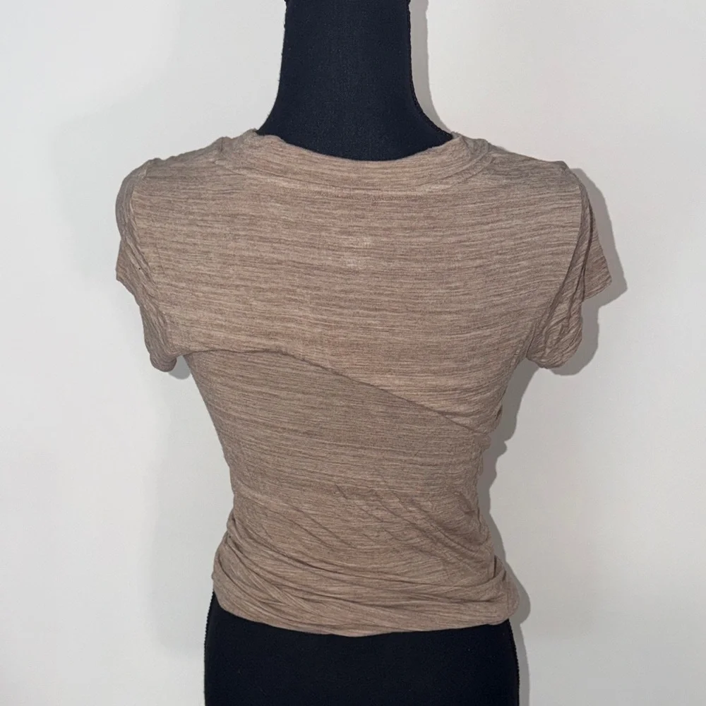 Women’s Short Sleeve V-Neck Tee - Beige - Picture 2 of 2